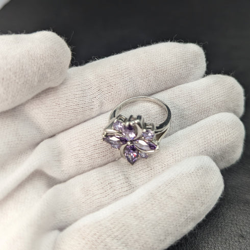 英國復古珠寶紫水晶和氧化鋯純銀戒指